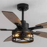 52 Inch Ceiling Fans with Lights and Remote & APP Control, Farmhouse Ceiling Fan with LED Lighting for Bedroom Living Room and Patio, Black Caged Ceiling Fan for Indoor and Outdoor(NO BULBS） YouthDream