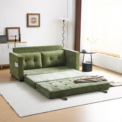 VINGLI Sofa Bed Full Size Pull Out Couch Bed Olive Green Futon Couch 64" W 84" L Loveseat Sleeper Floor Couches for Living Room Convertible Loveseat Sofa Foldable Sofa Bed - WoodArtSupply