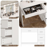 Irontar Vanity Desk, Makeup Vanity with 10 LED Lights & 4 Drawers, Brightness Adjustable, Dressing Table Desk with 6 Open Storage, Vanity Table for Women, White WDT003W Irontar