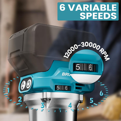 Cordless Compact Router for Makita 18V Battery (Bare Tool), 6 Variable Speeds Router Tool for Woodworking, 800W 30,000 RPM Fixed Base Wood Router with Trim Router Bits, Edge & Roller Guide, Dust Hood MtiolHig