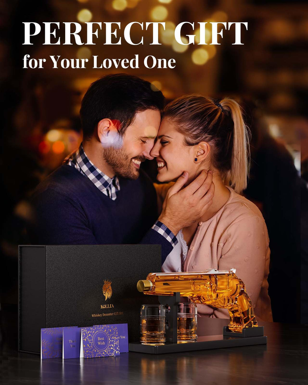 Gun Whiskey Decanter Sets for Men, Kollea Liquor Decanter Set with Glass, Unique Valentine Birthday Gift Idea for Men Dad, Cool Anniversary Stuff Gift for Him Husband, Dispenser for Bar Drinking Party Kollea