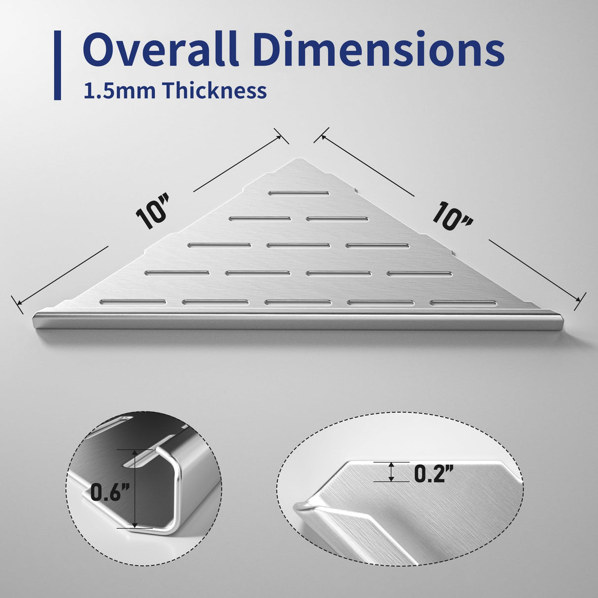 Bernkot 10'' Corner Shower Shelf 2PCS, 304 Stainless Steel Grout in Shelves for Tiled Wall, Recessed Bathroom Shelves, No Drilling Needed (10'', Silver) Bernkot