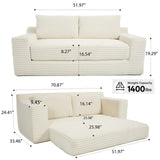 GNIXUU Corduroy Cloud Loveseat Sofa, 2 in 1 Convertible Sleeper Sofa with Fixed-Shape Frame, Comfy Folding Boneless Love Seat Couches for Living Room, Apartment, Small Spaces Beige GNIXUU