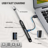 VEHHE Electric Lighter with 360° Flexible Neck, Flameless Windproof Long Candle Lighter with Led Battery Display, USB C Rechargeable Lighter with Hanging Hook for Gifts BBQ Fireworks (Black) VEHHE