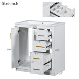 Virubi 30 Inch Bathroom Vanity with Ceramic Sink, Traditional Bathroom Storage Cabinet with 3 Drawers and 2 Chevron Front Doors, Solid Wood Frame Bathroom Vanities Virubi