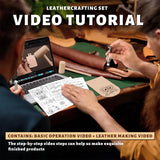 Leather Crafting Kit: Leather Working Tools and Supplies for DIY Craft Beginners Stamping Dyeing Carving Sewing Edge Sealing with Video Tutorials for Earrings Wallet Keychain Wristband Bookmark CBHGFEA
