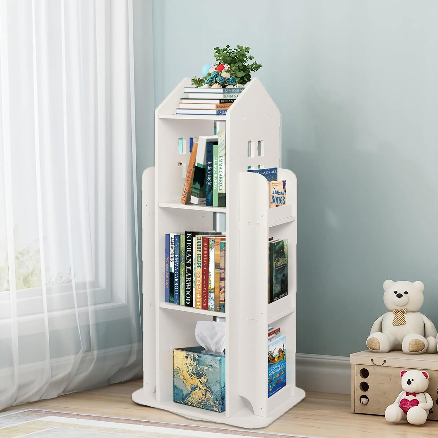 Nisorpa 360° Rotating Bookshelf - Freestanding Storage Organizer for Books and Toys - WoodArtSupply