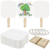 LOTMER 150 Pcs Church Fans Handheld Set, 100 Sheet Double Sided Paper Church Fans with 50 Pcs Wavy Wooden Sticks, Double Sided Paper Church Fans for DIY Crafting Painting (6.5X7.25in) LOTMER