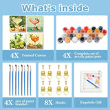 FOXKISS 4 Pack Paint by Numbers Kit for Adults Kids, Easy Framed Adults Paint by Numbers Kits, DIY Cocktail Acrylic Oil Painting Number Kits for Home Wall Decor (8 x 8 Inch) FOXKISS