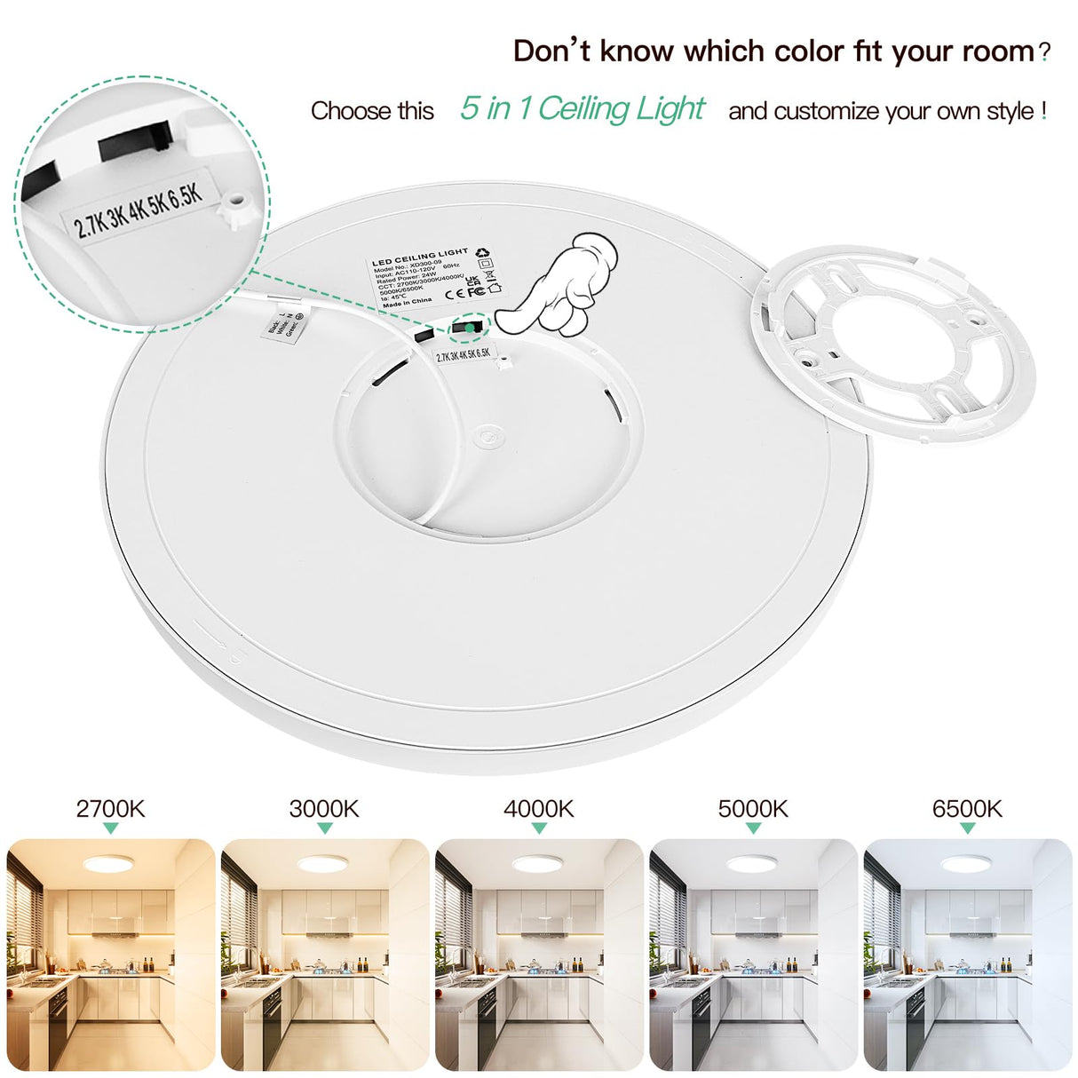 Brightever 4Pack LED Flush Mount Ceiling Light Fixture, 12 Inch 24W, Super Slim 0.67 Inch, 3200LM, Dimmable & 2700K-6500K 5 Color Selectable LED Ceiling Lights for Bedroom Brightever