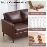 EBELLO 77” Mid Century Modern Sofa Couch, 3 Seater Faux Leather Couches for Living Room, Soft Padded Comfy Cushion, Small Sofa for Small Spaces, Bedroom, Apartment, Dark Brown EBELLO
