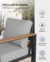 Oasbira Aluminum Outdoor Patio Furniture Set with Coffee Table, 4 Piece Patio Conversation Sets with Washable Thick Cushions, Patio Sectional Furniture Set for Porch, Balcony, Deck, Gray Oasbira