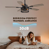 52 Inch Ceiling Fans with Lights and Remote & APP Control, Farmhouse Ceiling Fan with LED Lighting for Bedroom Living Room and Patio, Black Caged Ceiling Fan for Indoor and Outdoor(NO BULB） YouthDream