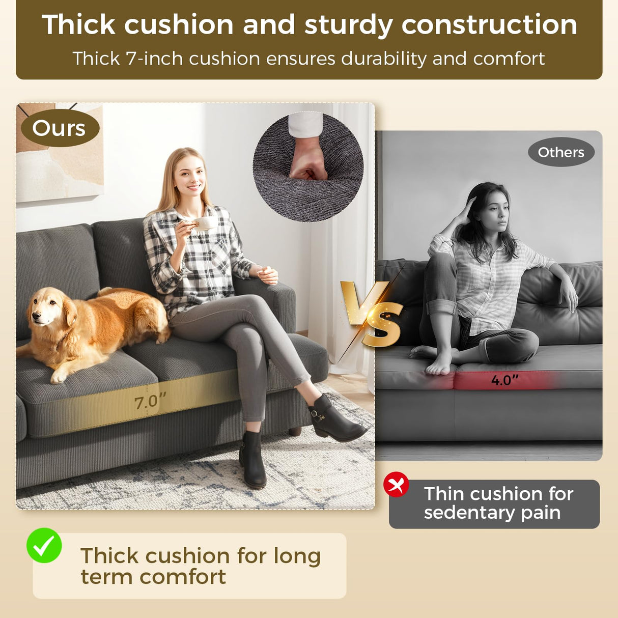 KKL 89 Inches Loveseat Sofa, Comfy Cloud Couch with Deep Seats, 3 Seater Couches for Living Room, Chenille Fabric, Wood Frame, Easy Assembly, Grey KKL