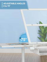 Hand Adjustable Height Drafting Table Artist Drawing Table Multifunctional Art Craft Artists Desk Tilting Glass Tabletop Glass Topped Art Desk Work Station With Stool and Chair for Home Office White CuisinSmart