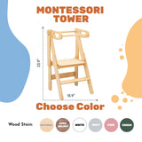 Montessori Toddler Tower Foldable Kitchen Helper Stool for Toddlers Wooden Stepping Stools for Kids Learning Towers for Bathroom and Kitchens (Dark Walnut, Montessori Tower) Enjoy The Wood