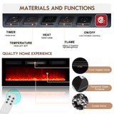 OneBlis 70" TV Stand for Living Room, Modern Entertainment Center & Media Console, Fits TVs up to 80", Storage Cabinet with Shelves, 36" Electric Fireplace with LED Flame (All Black) OneBlis