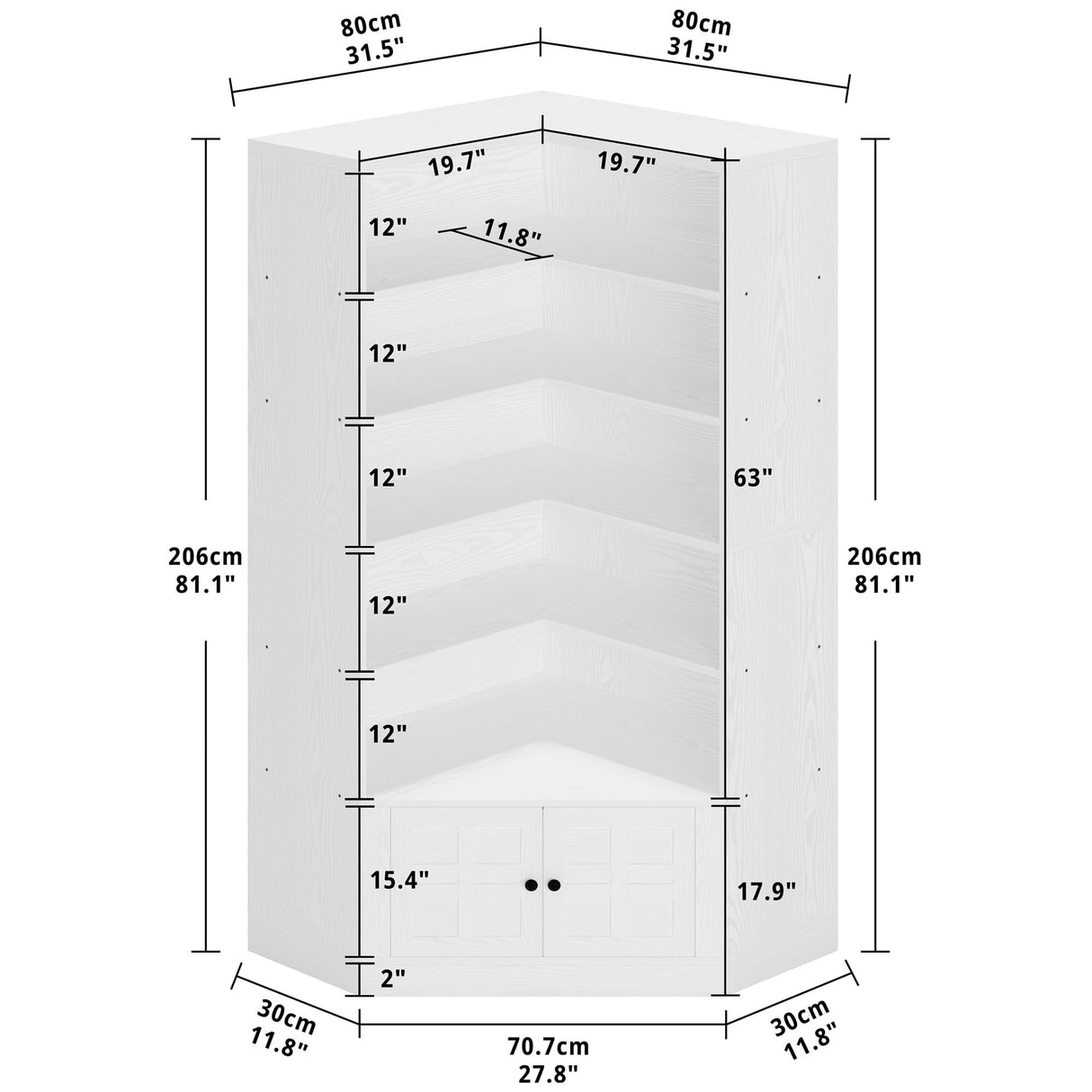IRONCK 81" Corner Bookshelf with Door, 6 Tiers Lagre Bookshelves with Storage Rack, Tall Bookcase for Living Room Home Office, White IRONCK