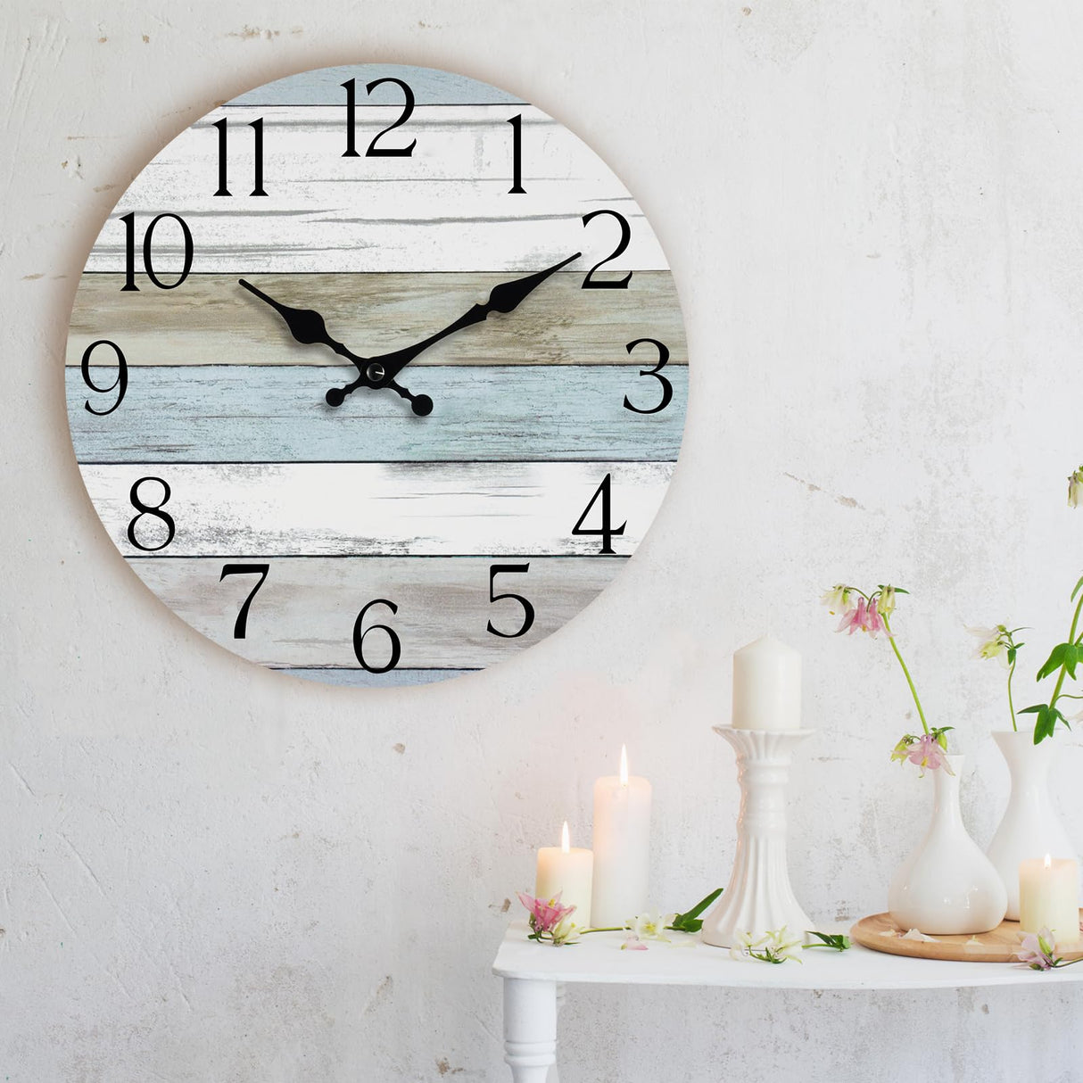 HYLANDA Wall Clock, Silent Non Ticking Wall Clocks Battery Operated, Rustic Wooden Clocks Decorative for Kitchen, Bathroom, Bedroom, Living Room, (8 Inch) HYLANDA