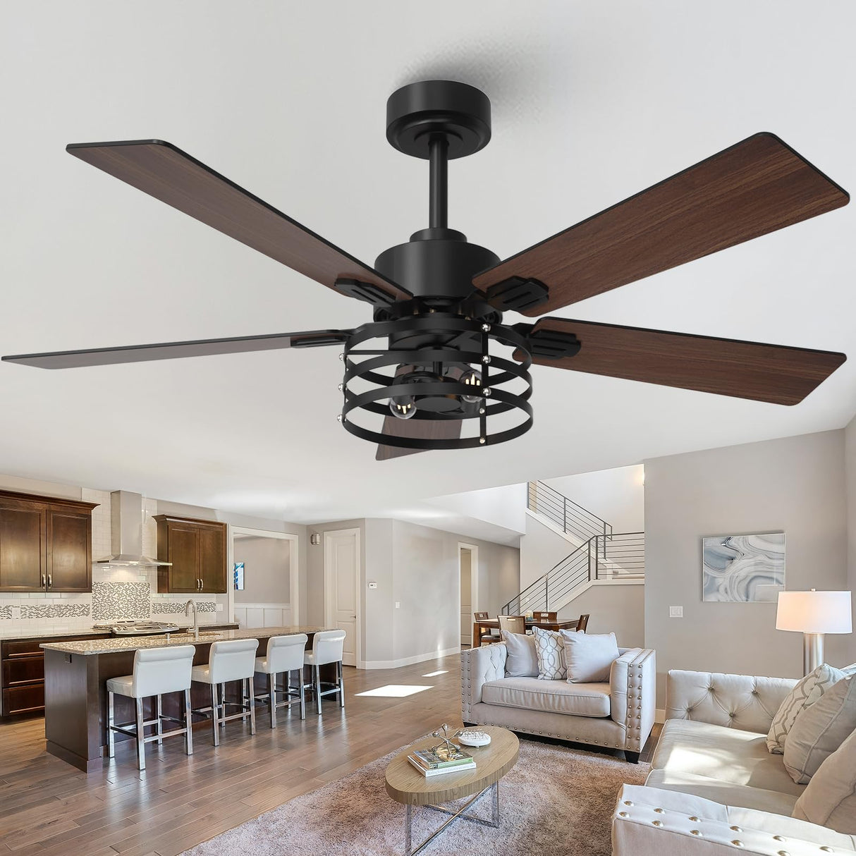 Vaczon 52" Farmhouse Ceiling Fans with Lights and Remote, Outdoor Ceiling Fan Dual Finish 5 Blades 6-Speed Quiet and Reversible DC Motor, Ceiling Fan with Light for Bedroom Living Room and Patio Vaczon