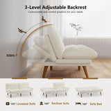 Pipishell Convertible Futon Sofa Bed,66" Corduroy Futon Couch with Adjustable Backrest and Armrests, Recliner Sleeper Sofa for Small Spaces, Play Room or Office, White Pipishell