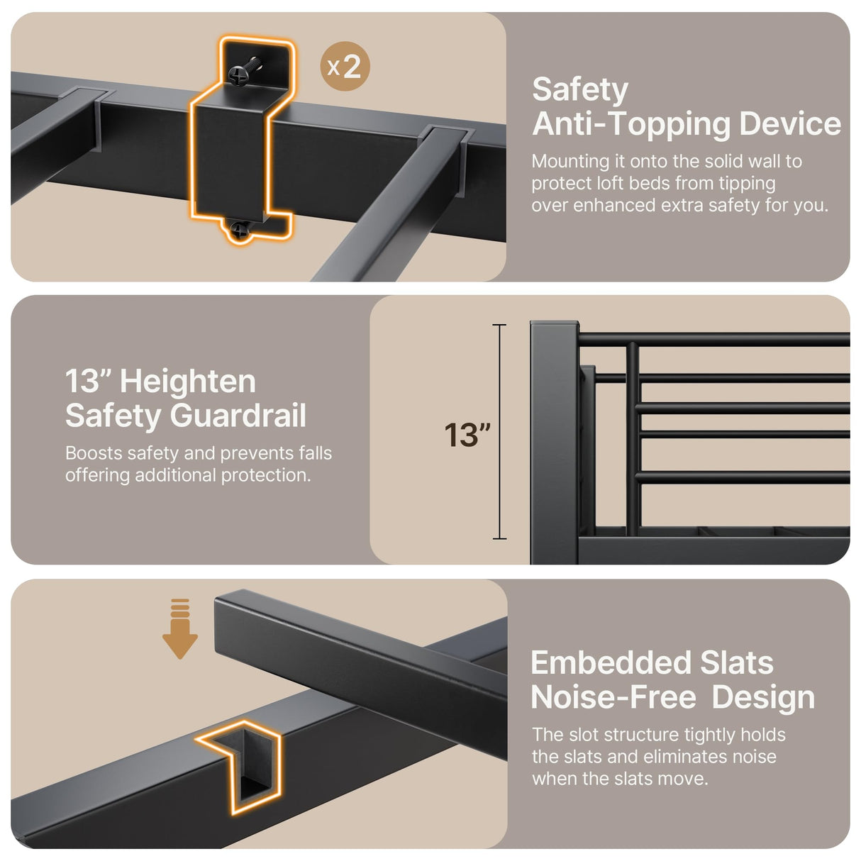 Gizoon Loft Bed Twin Size, Twin Loft Bed with Desk and LED Lights, Charging Sation & Storage Shelves, Heavy Duty Metal Bed Frames with Safety Guard & Ladder, No Box Spring Needed, Space-Saving, Brown Gizoon