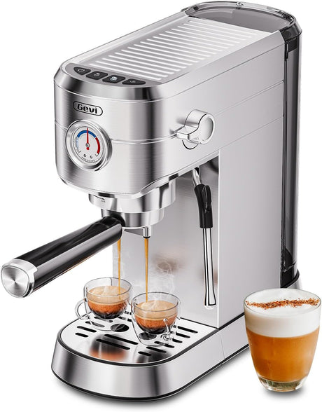 Gevi Espresso Machine 20 Bar, Professional Espresso Maker Latte Machine with Milk Frother, Stainless Steel Expresso Coffee Machines for Home, Compact Cappuccino Machine, Great Gift Choice, Silver Gevi