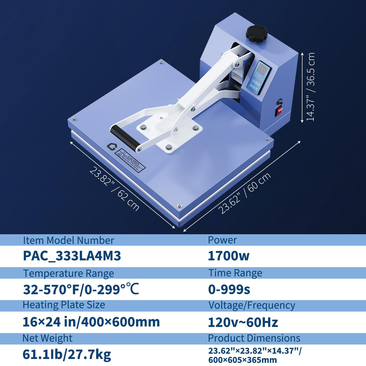 16x24 Heat Press, Digital Professional Sublimation Machine, Fast Heating, Industrial Quality with Adjustable Pressure Industrial Digital Heat Press Machine Sublimation for T-Shirt, Blue ExploreHorizon