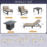 BULEXYARD 11 Piece Modern Aluminum Outdoor Patio Furniture Set with Lounger & Fire Pit Table, Extra Large All-Weather Modular Sectional Couch, 29" Wide Deep Seating Conversation Sofa for Garden, Beige BULEXYARD