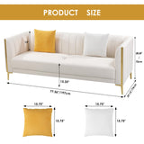 FOTOSOK 78'' Sofa, Modern White Couches for Living Room with 2 Throw Pillows, Comfy Faux Leather Sofa 3 Seater Sofa with Gold Metal Legs, Cloud Sofa Couch Deep Seat Sofas (Cream White) FOTOSOK