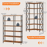 HOOBRO Corner Bookshelf, 6-Tier L-Shaped Bookcase, Industrial Open Display Shelf Tall Storage Organizer, Vertical Storage Rack, for Living Room, Home Office, Rustic Brown and Black BF61SJ01 HOOBRO