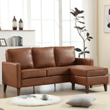 HAOMARKETS Faux Leather L Shaped Couch with Solid Wood Feet, 3-Seater Sofa with Reversible Chaise for Apartment, Sectional Couches for Living Room, Brown HAOMARKETS