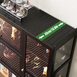 Blisiour Display Cabinet with Acrylic Doors, Display Curio Cabinet with 3+4 Shelves for Collectibles Figures, Black Bamboo Storage Display Case Clear Showcase for Home Office Living Room Gaming Room Blisiour
