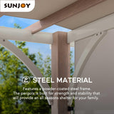 Sunjoy Outdoor Pergola 12 x 14 ft. with Adjustable Sun Shade Canopy for Backyard and Garden Shade, Patio Modern White Steel Frame Grape Trellis Pergolas, Light Gray by SummerCove SummerCove