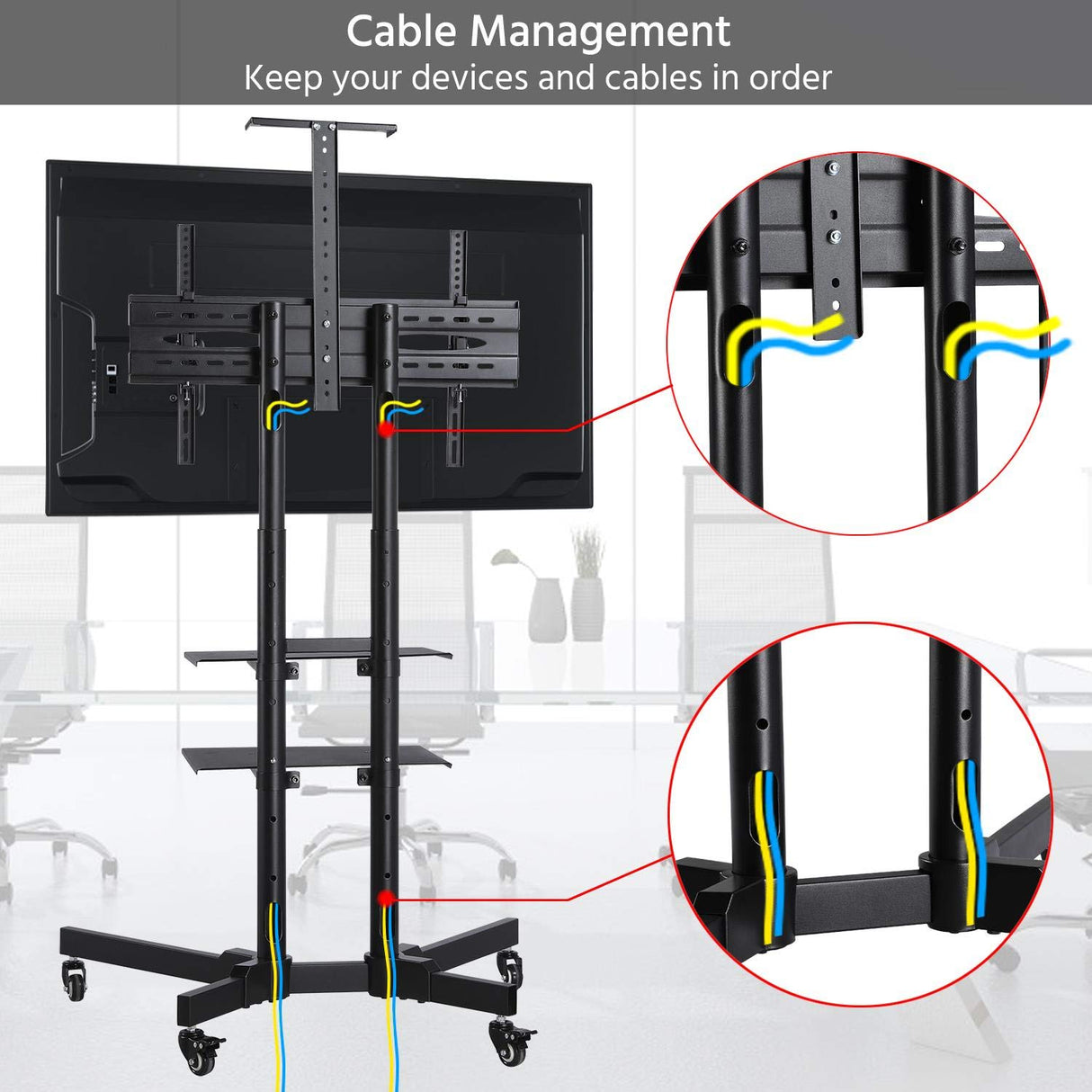 Yaheetech Mobile TV Stand, Adjustable Rolling TV Cart w/ Locking Wheels for 32-75" LCD LED Plasma Flat Panel Screen TV up to 110LB, Portable TV Cart Stand w/ Flexible Laptop Shelf, Max. VESA 600x400 Yaheetech