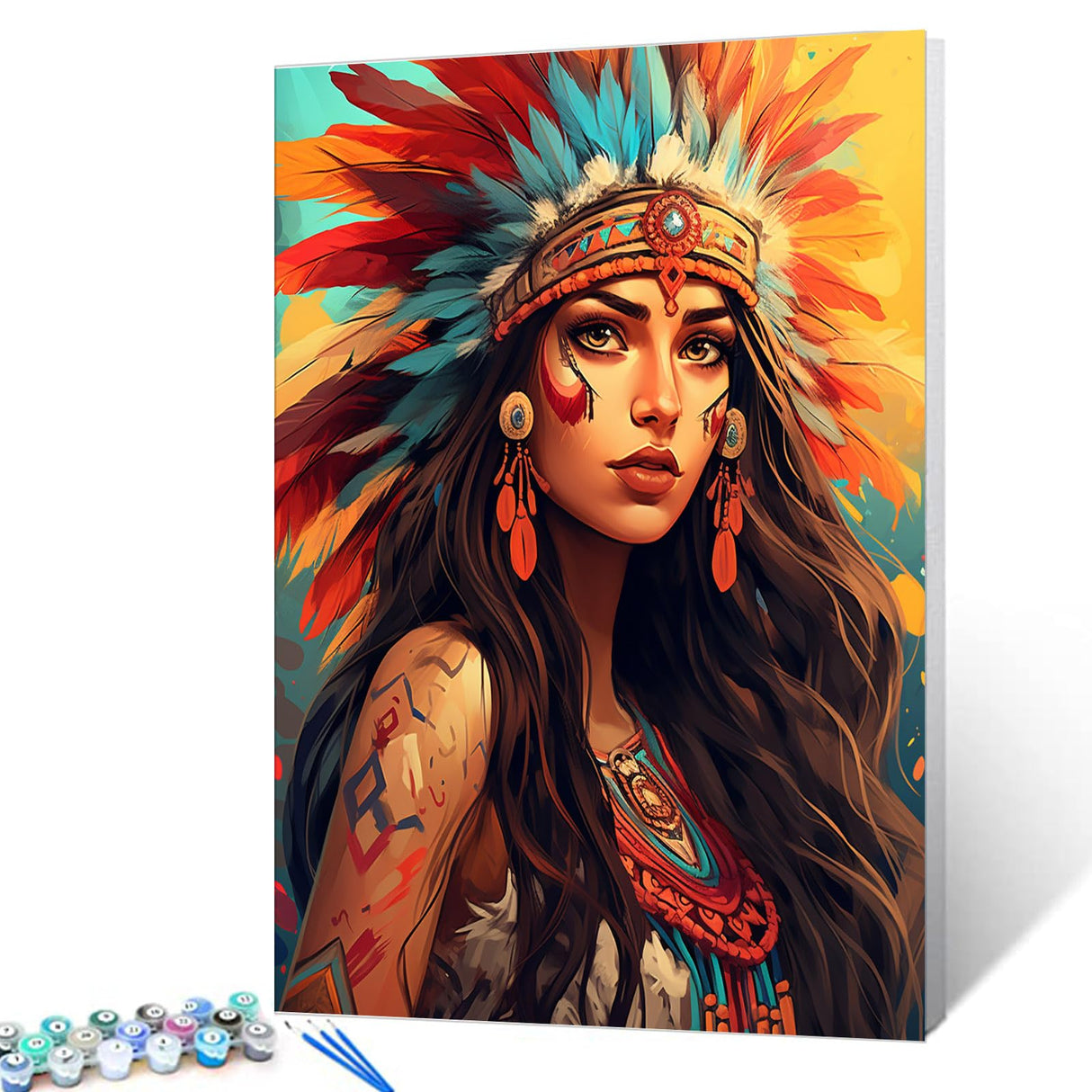 Tribal Indian Girl DIY Paint by Numbers for Adults Traditional Native American Female DIY Oil Painting Acrylic Paint Art Fashion Women Painting Kit Canvas with Acrylic Paints Art 16x20 Inch(Frameless) TUMOVO