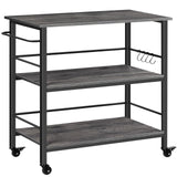 HOOBRO Kitchen Island with Storage,Industrial Kitchen Island on Wheels and Side Enclosures, 3 Tier Kitchen Cart with Large Workstation, Stable, Easy Assembly, Charcoal Gray and Black BC03ZD01 HOOBRO