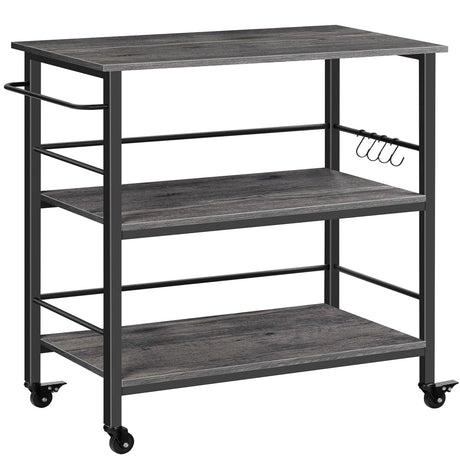HOOBRO Kitchen Island with Storage,Industrial Kitchen Island on Wheels and Side Enclosures, 3 Tier Kitchen Cart with Large Workstation, Stable, Easy Assembly, Charcoal Gray and Black BC03ZD01 HOOBRO
