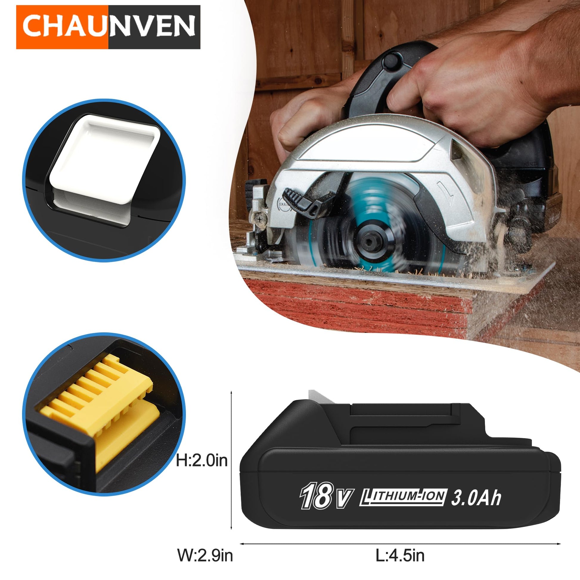 CHAUNVEN 3000mAh 18V Battery Replacement for Makita 18V Battery Compatible with 18 Volt BL1830B BL1840B BL1850B BL1860B BL1815B Battery (2 Packs) - WoodArtSupply