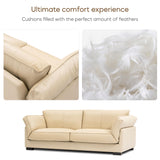 Olodumare 87’’ Genuine Leather Sofa for Living Room, Luxurious Top-Grain Leather Comfy Couch with Overstuffed Cushions, Mid-Century Modern Feather Filled Cushions Furniture, Cream Beige Olodumare