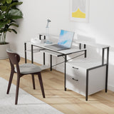 Rolanstar Computer Desk 59" with File Drawer, Gaming Desk with LED Light & Power Outlets, Home Office Desk with File Cabinet & Storage Shelves, with Monitor Stand & Keyboard Tray, White Rolanstar