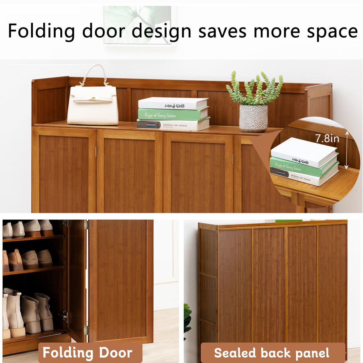 WMIASIN Bamboo Shoe Storage Cabinet with Doors, Shoe Cabinet for Entryway, 6 Tier Freestanding Shoes Heels Sneakers Shoe Rack Shelf, 36-40 Pairs Entryway Shoe Cabinet with Drawers for Hallway, Brown WMIASIN