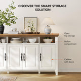 Amada Buffet Cabinet with Storage, 55" Large Sideboard Storage Cabinet with Adjustable Shelves, 4 Doors, Modern Farmhouse Coffee Bar Cabinet, Kitchen Table for Dinning Living Room, Oak and White AMADA HOMEFURNISHING