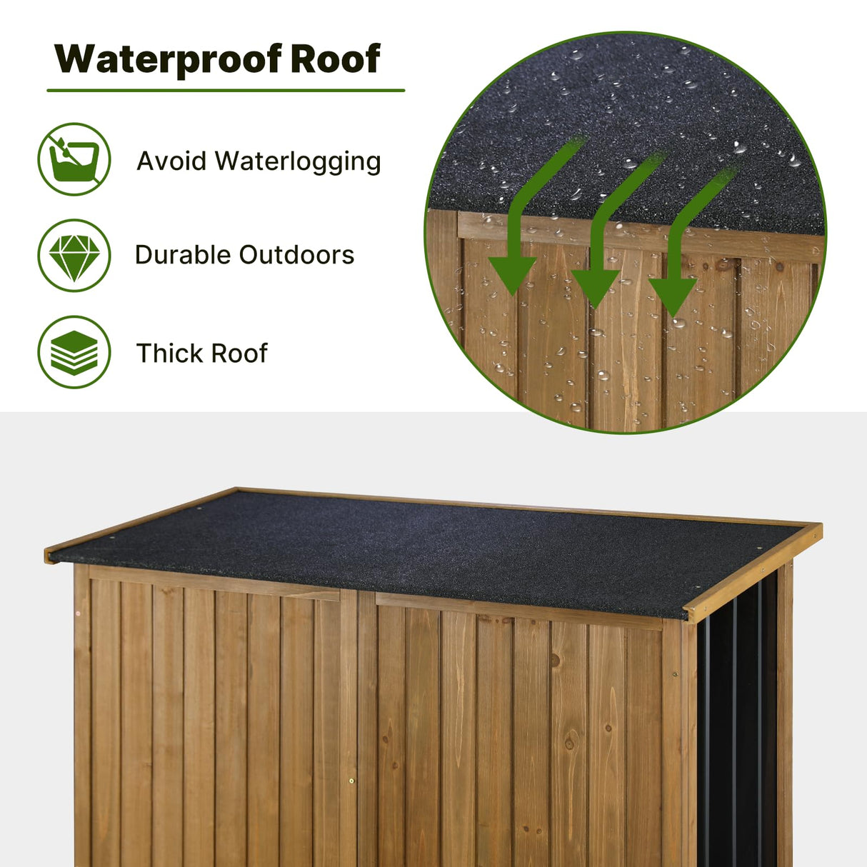 Outdoor Storage Cabinet Wood & Metal with Waterproof Roof, Garden Tool Shed with 4 adjustable reinforced feet with metal brackets, 3 Removable Shelves, 6 T-Hinge, Magnetic door,18.1"D x 49"W x 68.5"H Gowoodhut