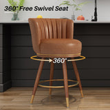 SeekFancy 24" Swivel Bar Stools Set of 2, Counter Height Bar Stools with Back, Leather Swivel Counter Stool with Wood Legs, Upholstered Pub Stools Brown Bar Chairs for Kitchen Island, 300lbs SeekFancy