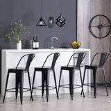 HAOBO Home 26" High Back Metal Counter Stool Height Bar Stools with Wooden Seat [Set of 4], Black HAOBO Home