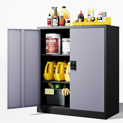 Letaya Metal Storage Cabinets with Lock Door,2 Adjustable Shelves Organizer Steel Storage Cabinets for Home,Office,Warehouse,Garage,Employee Lockers(Black Gray)