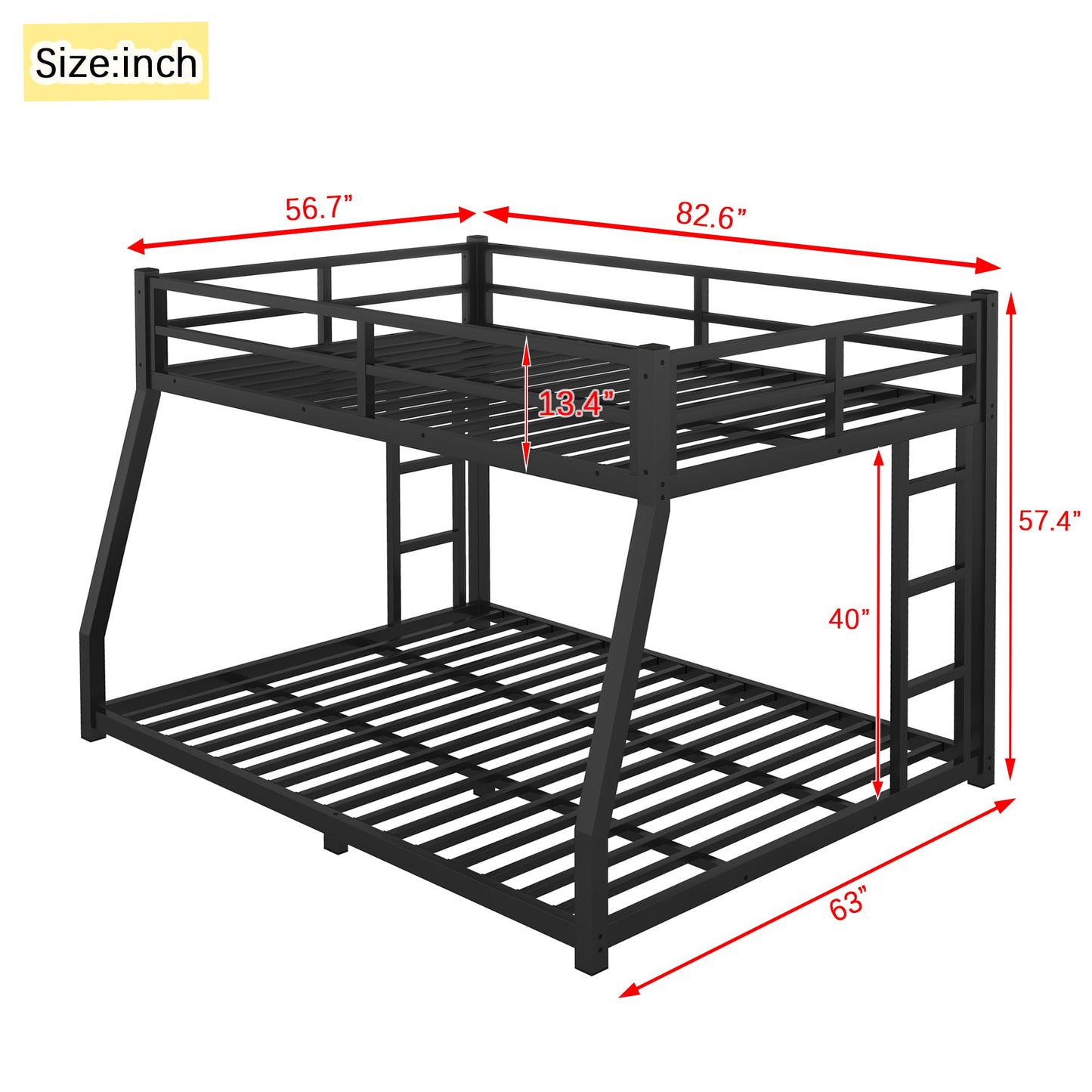 Miscoos Metal Full XL Over Queen Bunk Bed for Teens and Adults, Space-Saving/Noise Reduced/No Box Spring Needed, Black