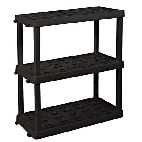 Koolatron Oskar 3 Tier Plastic Shelf, Garage Shelving Unit, Rack and Storage Shelves - Ideal for Storage Shed, and Shelf Organizer - Perfect for Garage Storage and Shelving Solutions,Black Koolatron