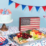 Sintuff Patriotic Wooden American Flag Box Sign 4th of July Wood Block Patriotic Wall Art US Flag Tiered Tray Decorations for Memorial Veterans Day Tabletop Decorations, 7 x 4.7 x 1.6 Inch(Classic) Sintuff